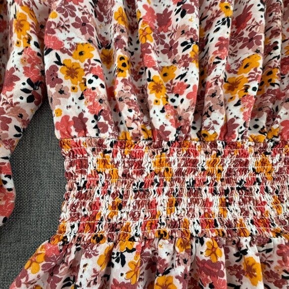 J For Justify Smocked Mini Dress Floral Small rayon Boho Off Shoulder Half Sleev