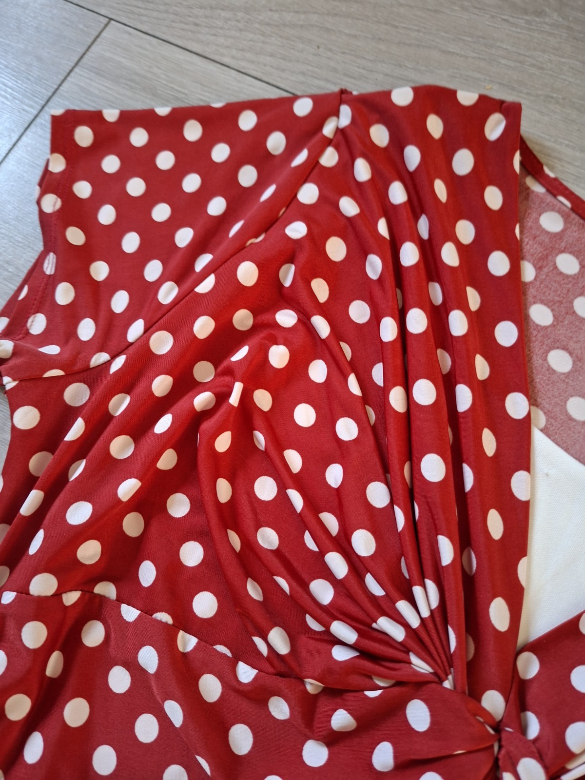 Rosa Rosa Red & White Spotted Stretch Midi Dress Flared Ruched Smart Casual UK16