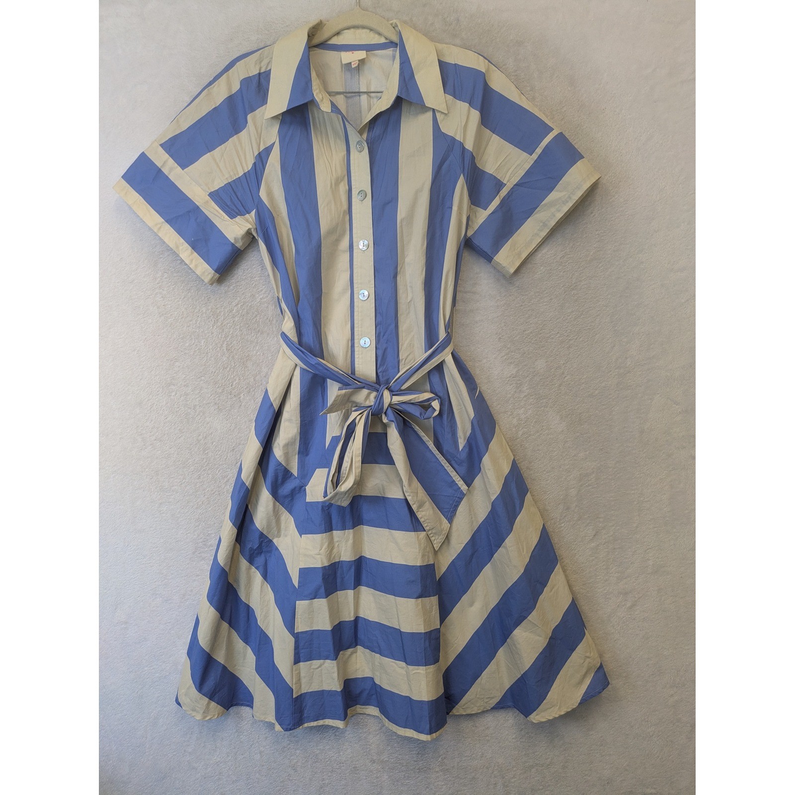 Plenty by Tracy Reese Anthro Shirt Dress Women’s XSP Blue Tan Striped Belted