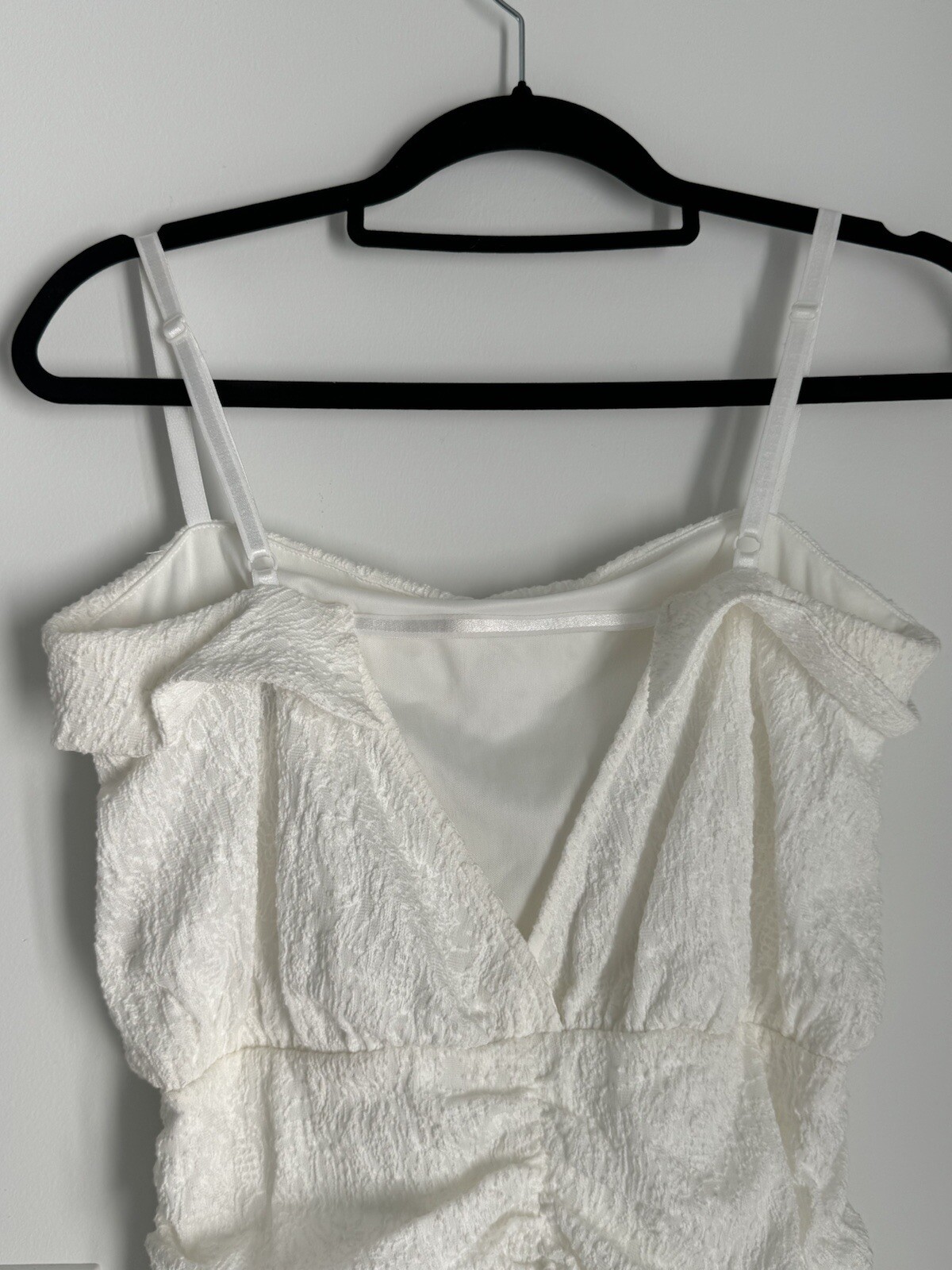 ASOS DESIGN strappy textured mini dress with ruched toggle detail in white NEW