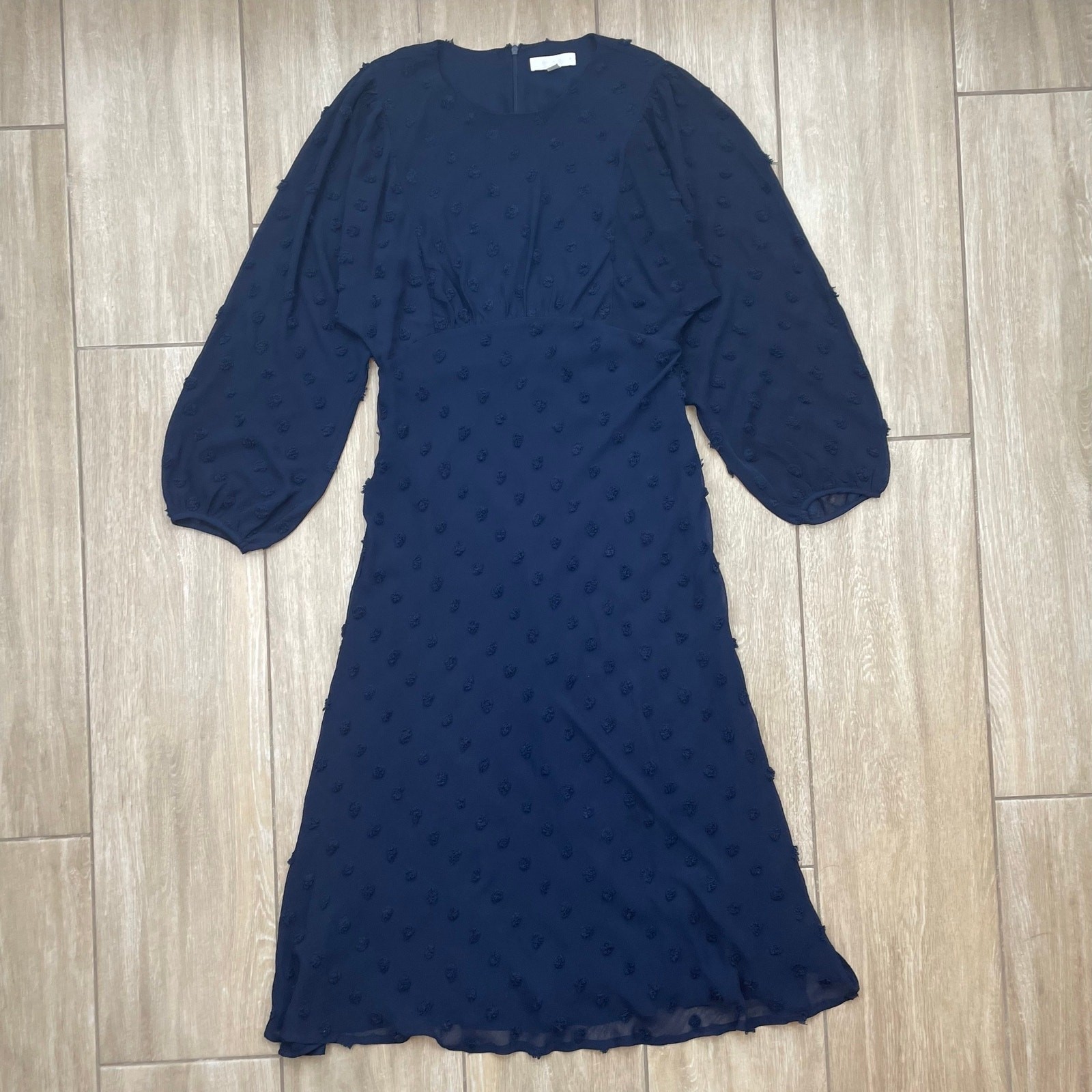 Eri + Ali Anthropologie Textured Midi Dress Women 8 Blue 3/4 Sleeve Lined