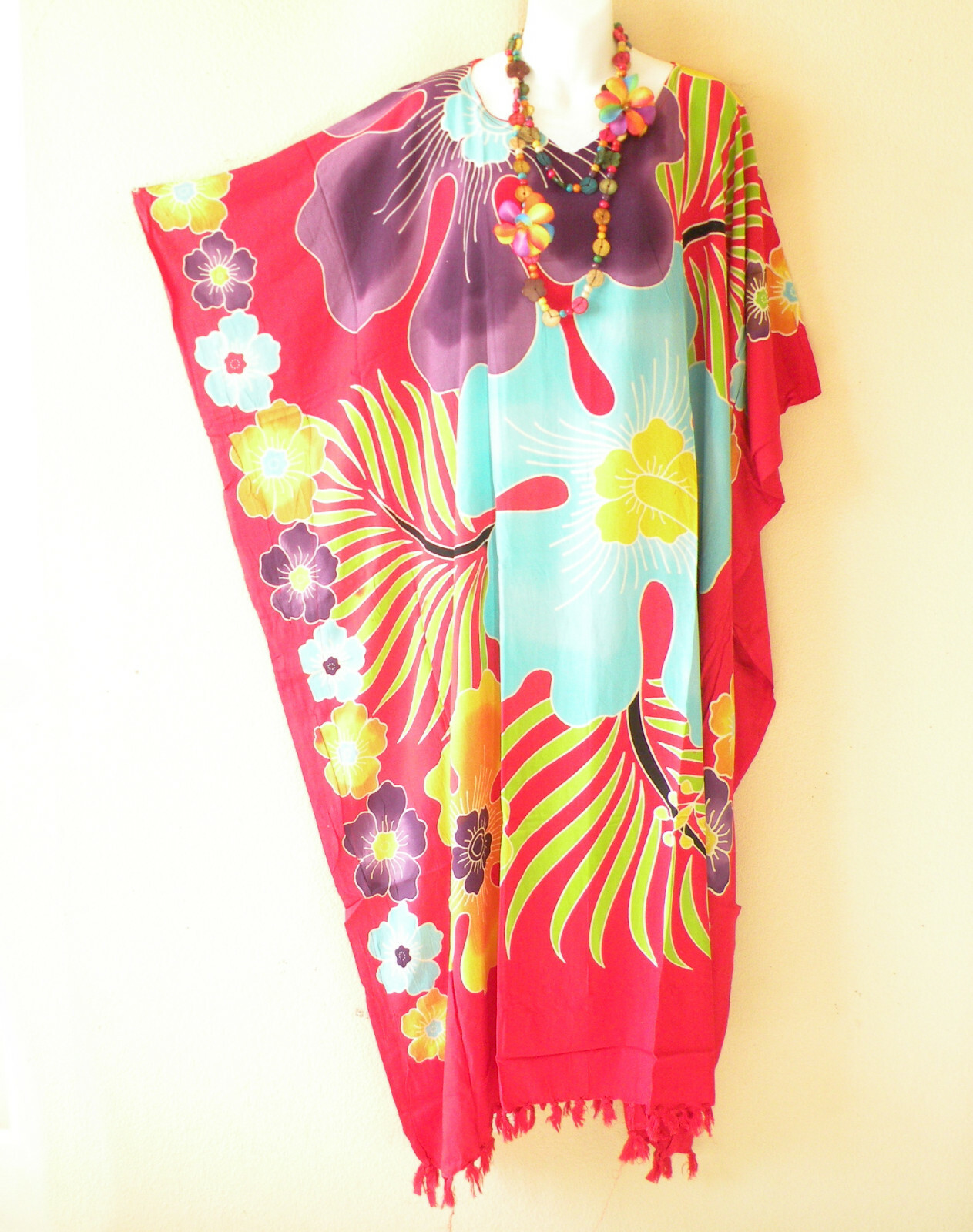 KD273 Red Batik Kaftan Dolman Women Abaya Maxi Dress L, XL, 1X, 2X, 3X, 4X, 5X