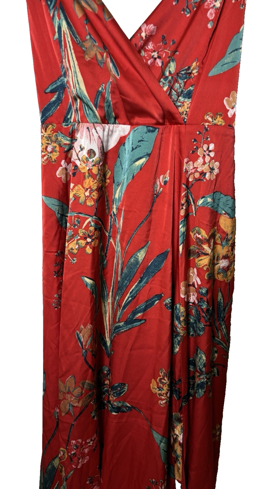 LulusN Dress NWT Large Red Floral Maxi Plunge V-Neck Spaghetti Strap Size L