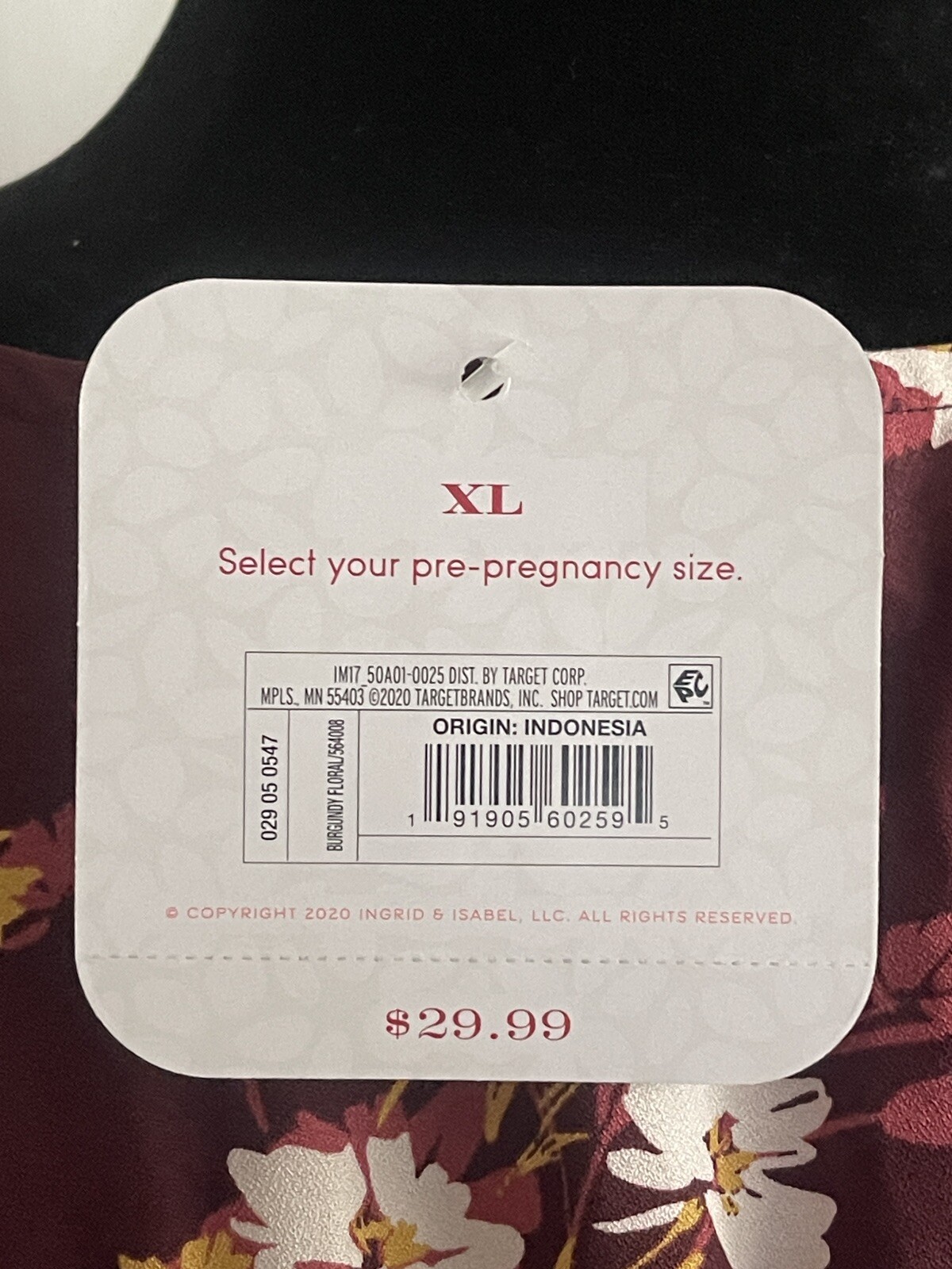 NWT Isabel Maternity by Ingrid & Isabel Burgandy Floral Dress in Multiple Sizes
