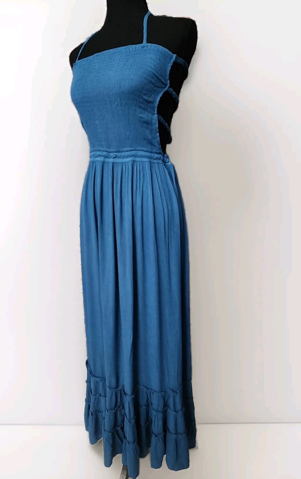 Maxi Dress Medium Tiered Halter Boho Festival Ruffles Cottagecore Coquette M