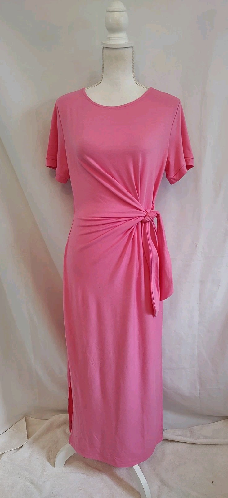 NWT Anrabess Shirt Dress Flamingo Pink Spring Tie Side Maxi Short Sleeve Sz M