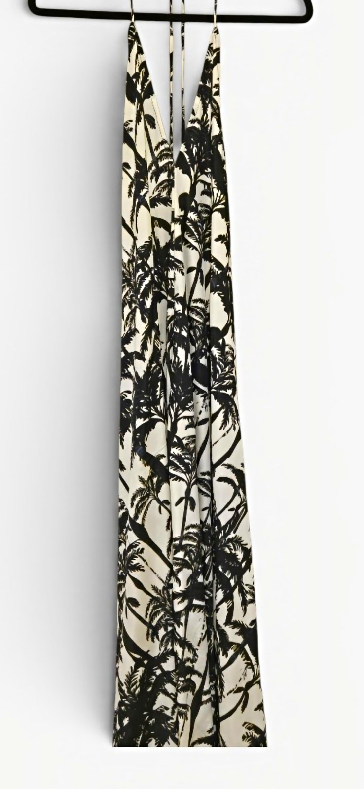 Ble Ivory/Black Palm Tree V-Neck Sleeveless Maxi Dress Open Back Size M