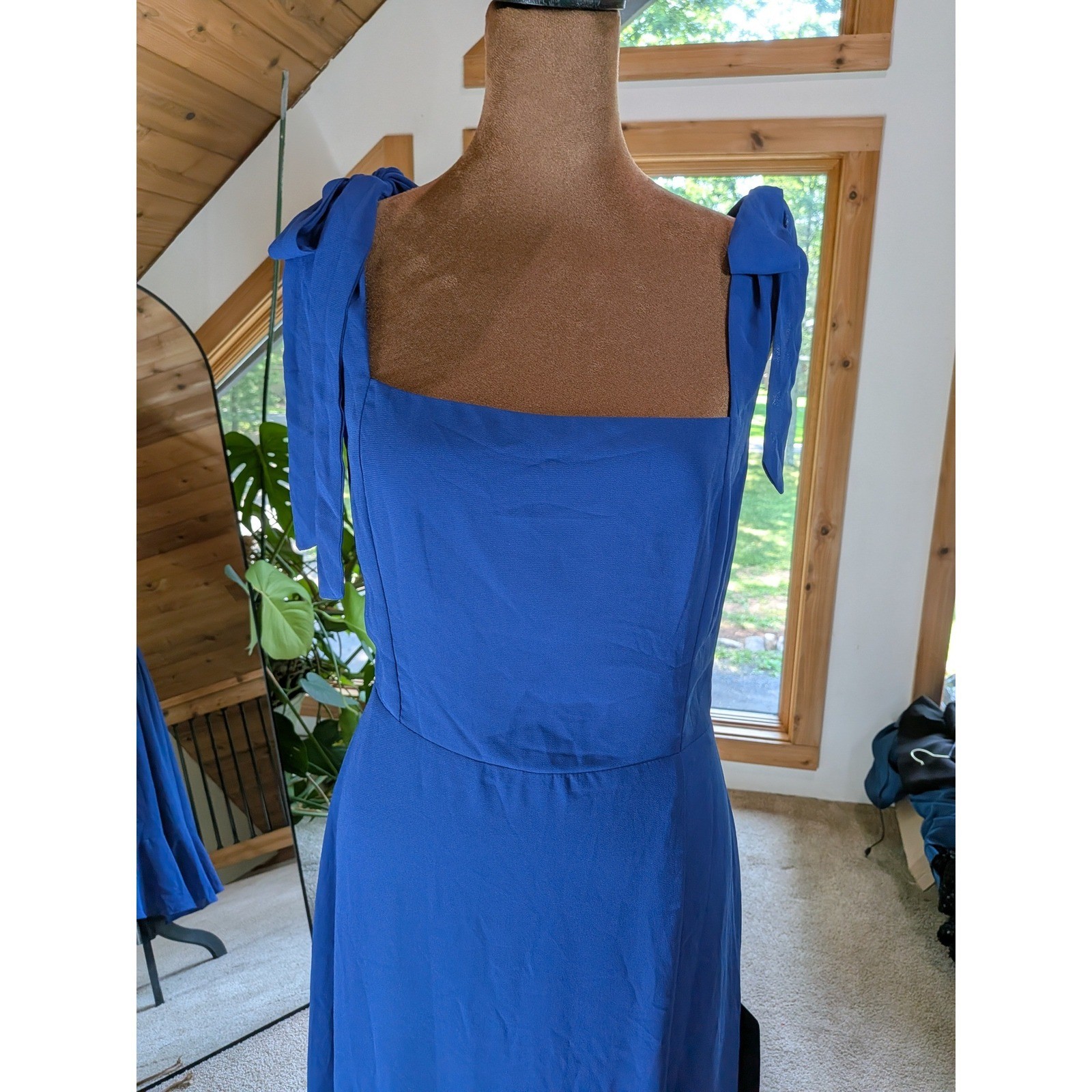 Lulus Royal Blue Tie-Strap Ruffle Hem Smocked Midi Dress Womens Medium NWT