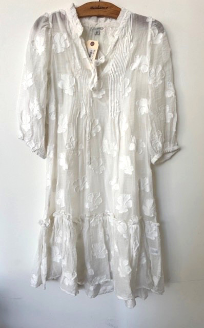SUNDANCE CATALOG Floral Fancy Dress Creamy White MEDIUM Orig. $178 NWT