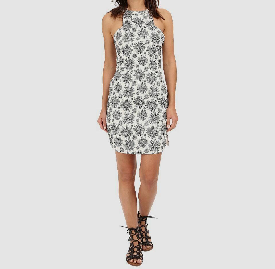 $59 Brigitte Bailey Women’s White Printed Halter Sleeveless Sheath Dress Size XS