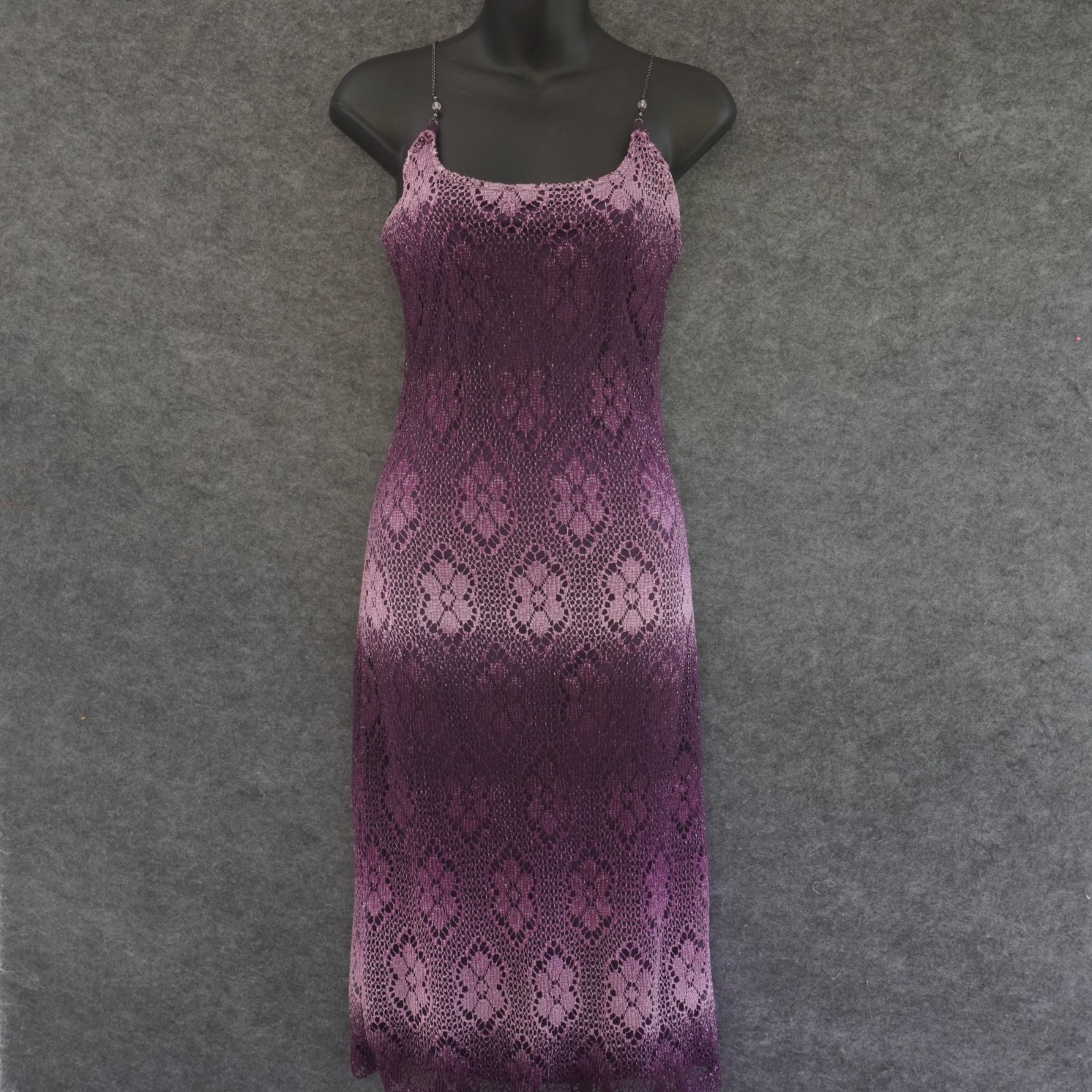 Vintage Windsor Y2K Purple Ombre Lace Slip Dress Small Crochet Beaded Midi 90s