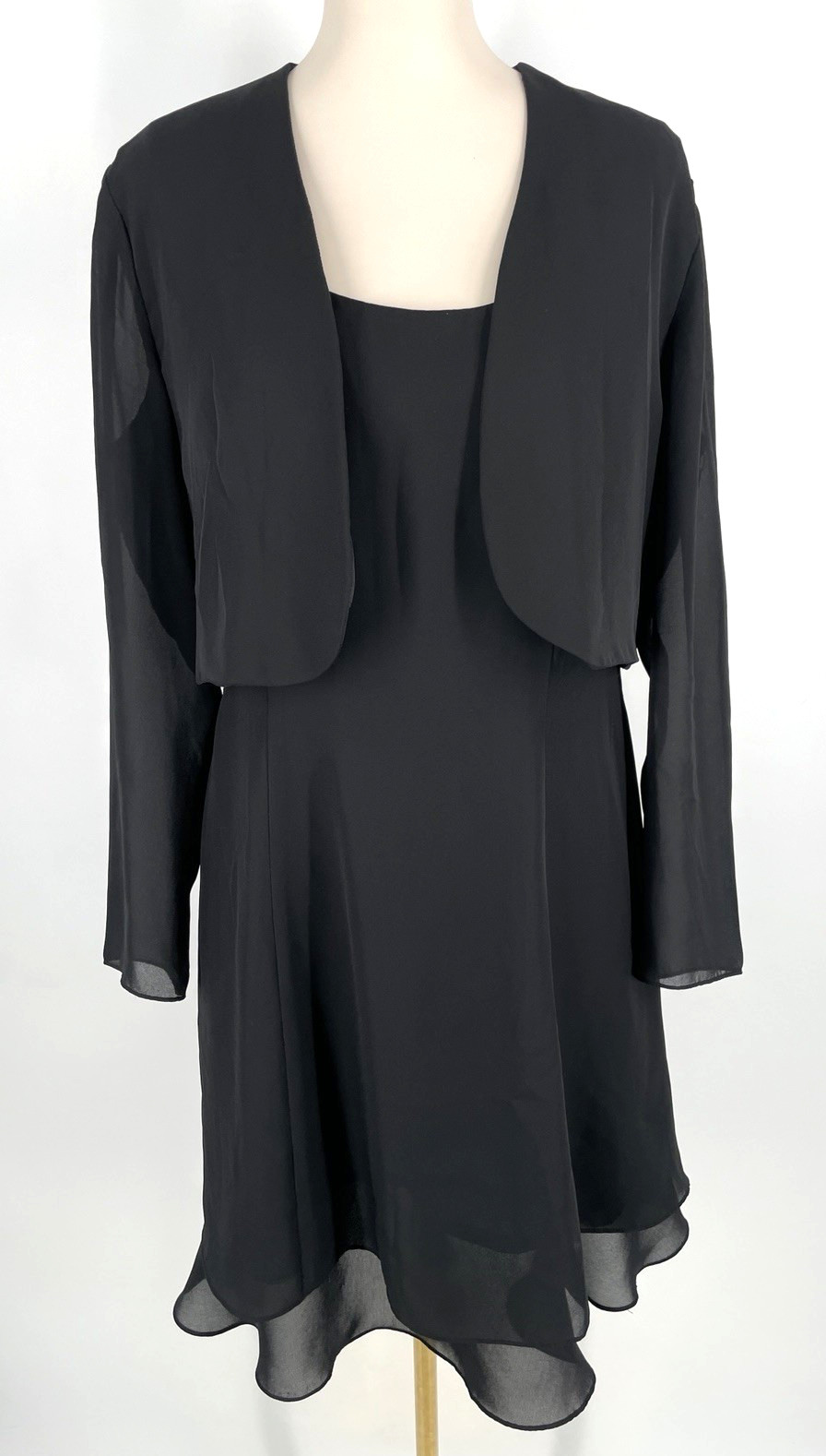 VTG Virgo women’s 12 Black Chiffon A-Line 2pc Dress set Scoop Neck bolero jacket
