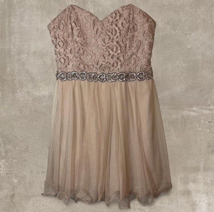 Jodi Kristopher Golden Sparkle Women’s Mini Strapless Cocktail Dress Size 11