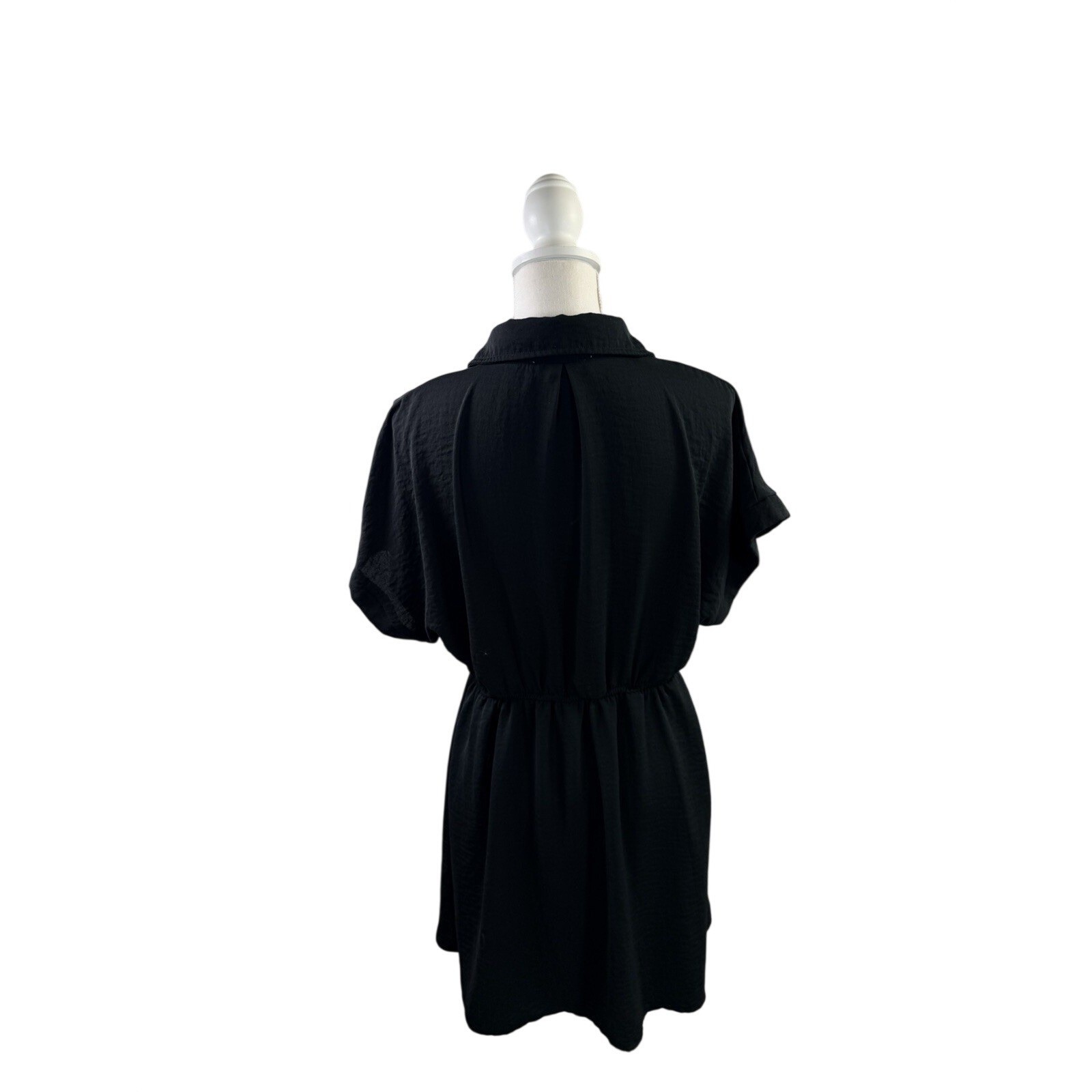 SHE + SKY Black Collared Short Sleeve Button Shirt Dress Size L
