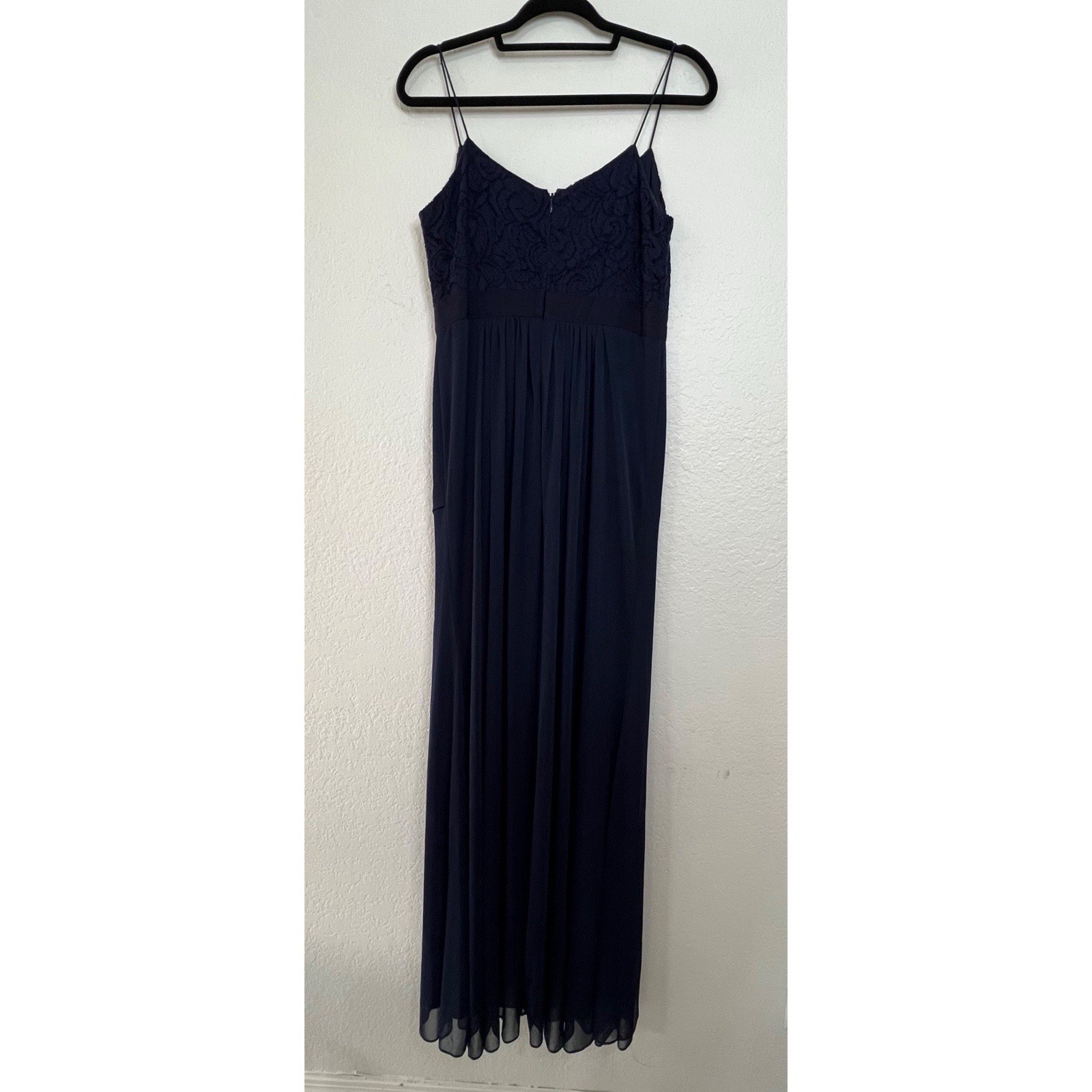 Adrianna Papell Navy Blue Long Formal Rhinestone Lace Gown Dress Women’s Size 8
