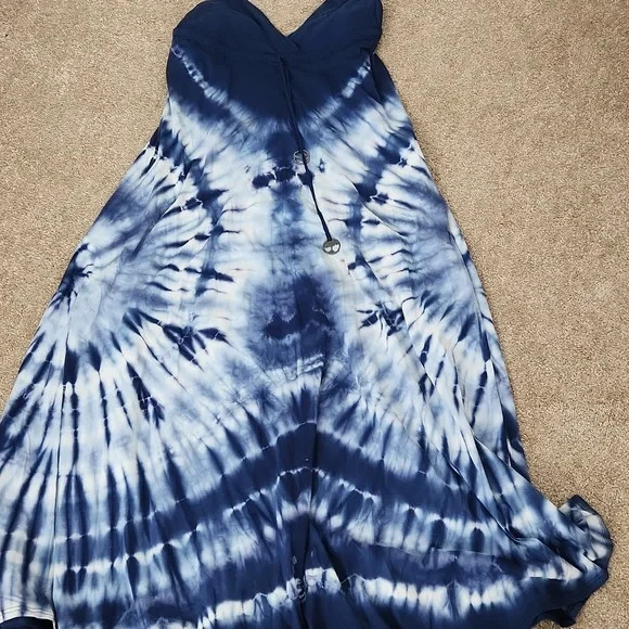 Gypsy05 Tie Dye Maxi Dress Blue Small 100% Cotton Womens