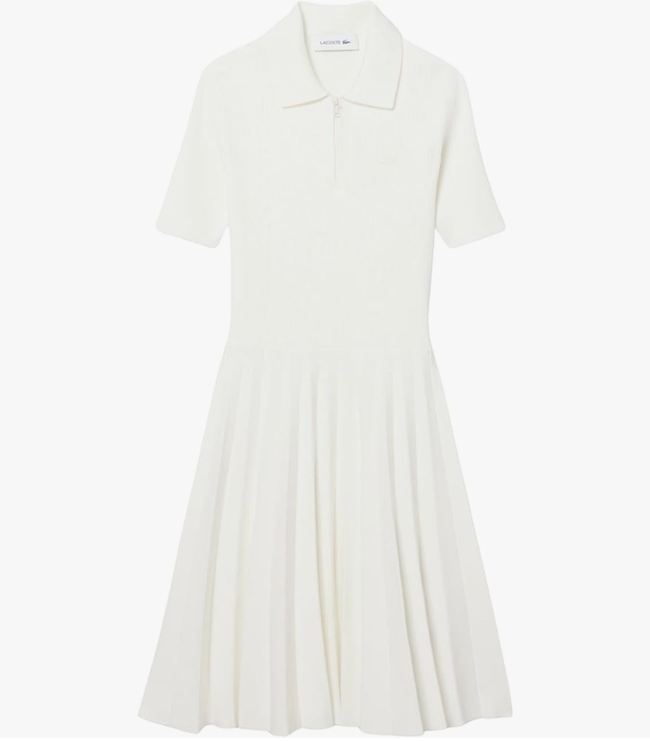 Lacoste White Ribbed Knit Collared Half-Zip Pleated Dress Short Sleeve 34 – 2