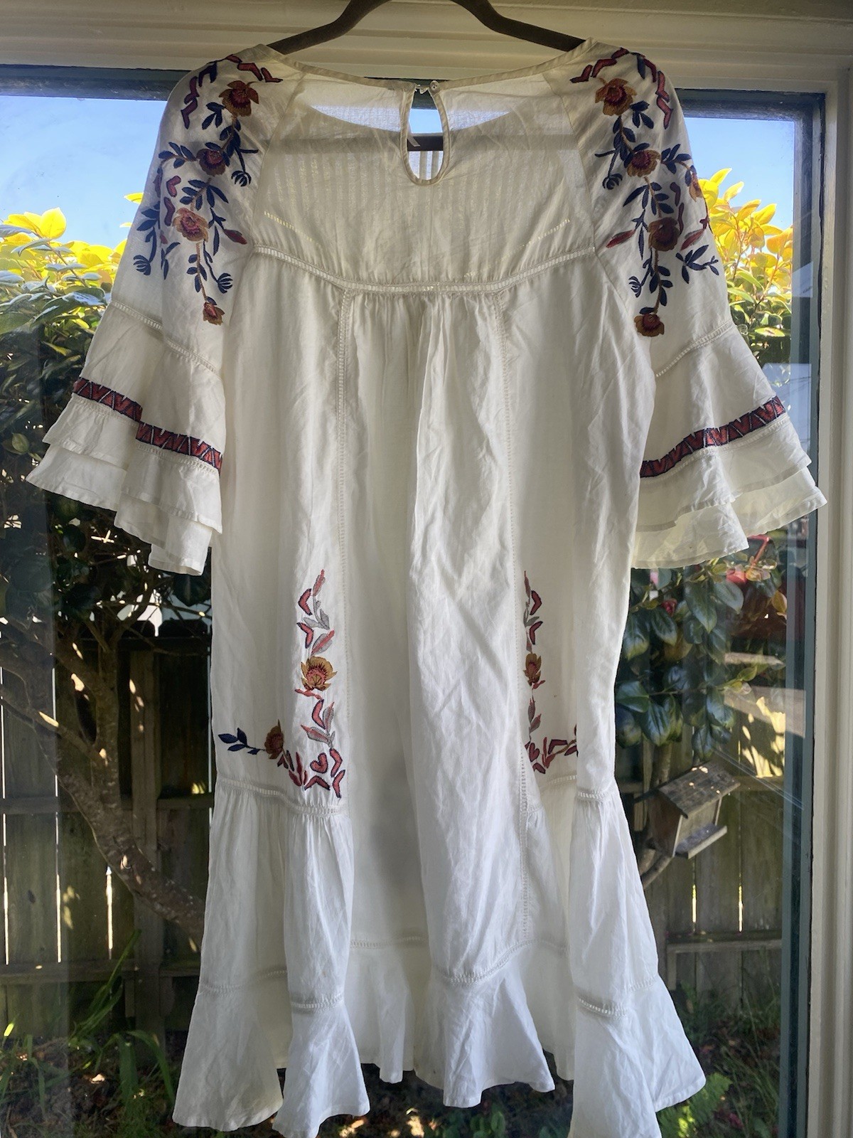 Free People Pavlo mini dress boho Victorian prairie ranch cowgirl embroidered M