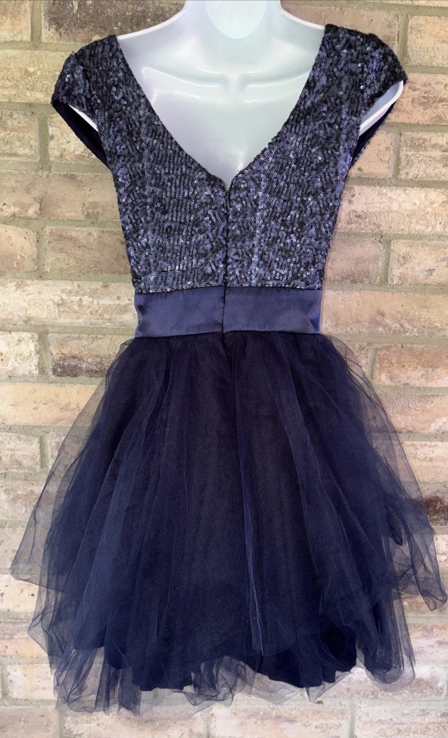 Trixxi Dress Juniors Sequins Tulle Navy Blue Royal Party FitFlare Fairy Empire•3