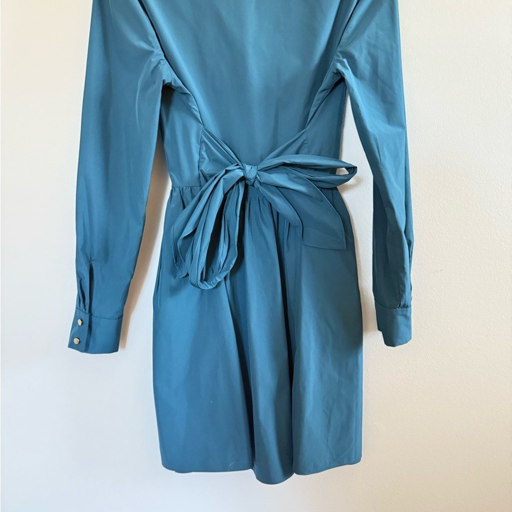 Amanda Uprichard • Conaire Dress Teal Tie Waist Shirt Dress Long Sleeve Medium