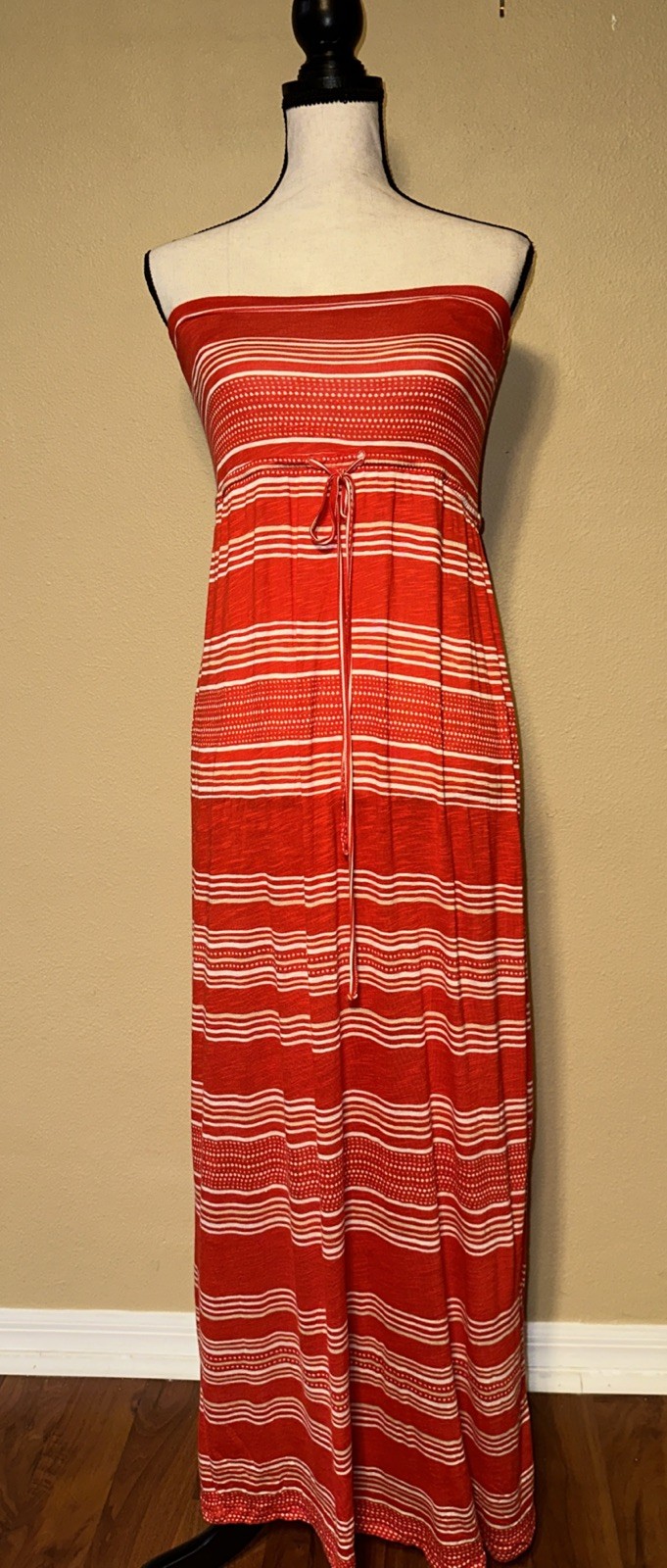 Motherhood Maternity Red/white Striped Halter Maxi Dress Sz M