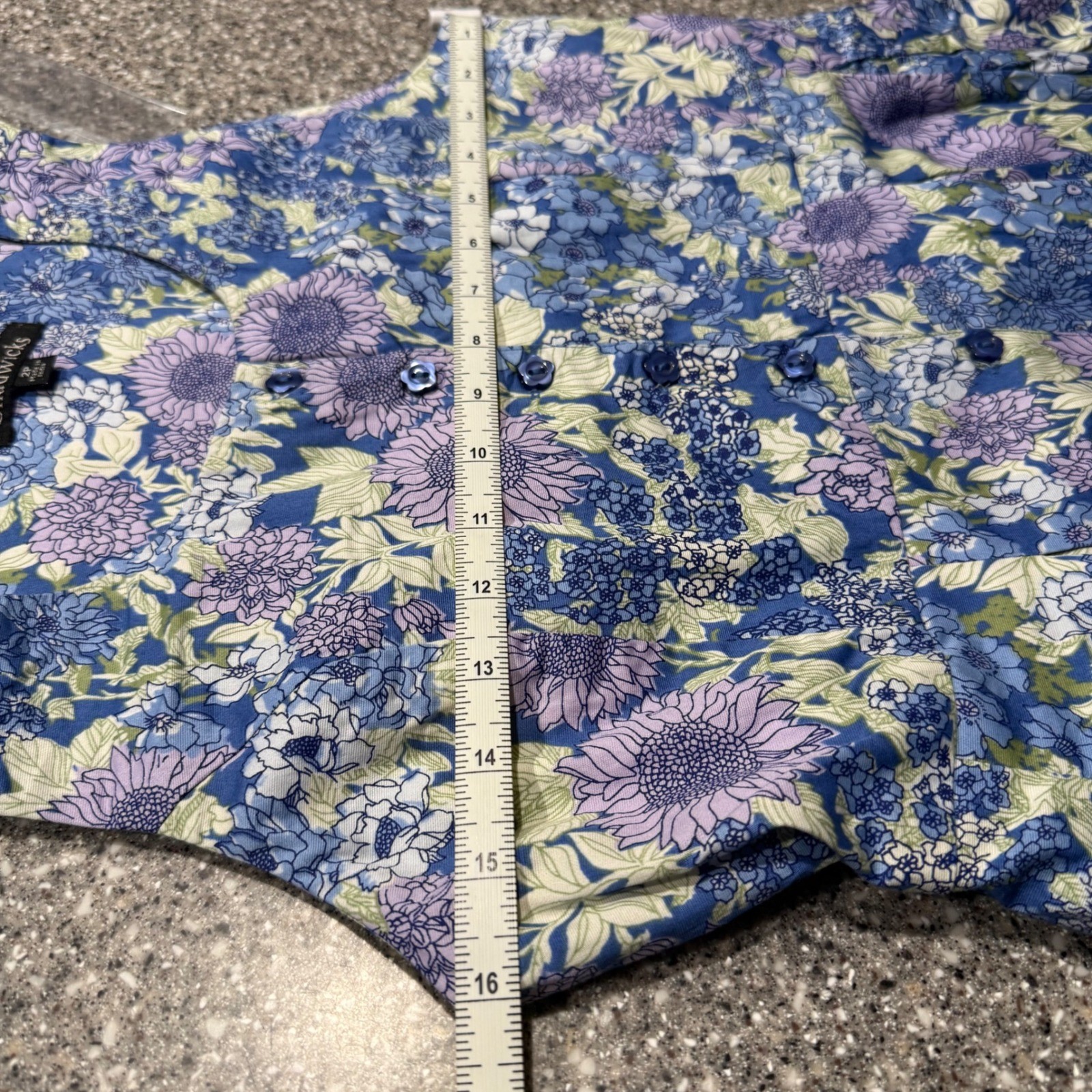 Chadwicks Blue Floral Cotton Blend Button Front Midi Dress 2P Petite Garden