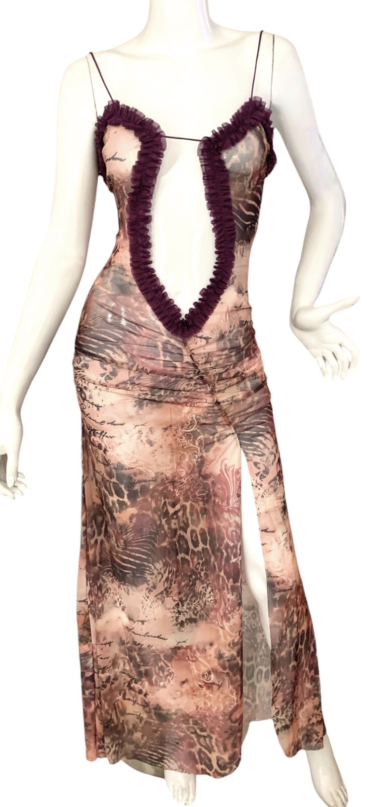 {HOTTIE} Dress Maxi Sz. M Semi Sheer Multicolor Ruffle Open Straps Stretch