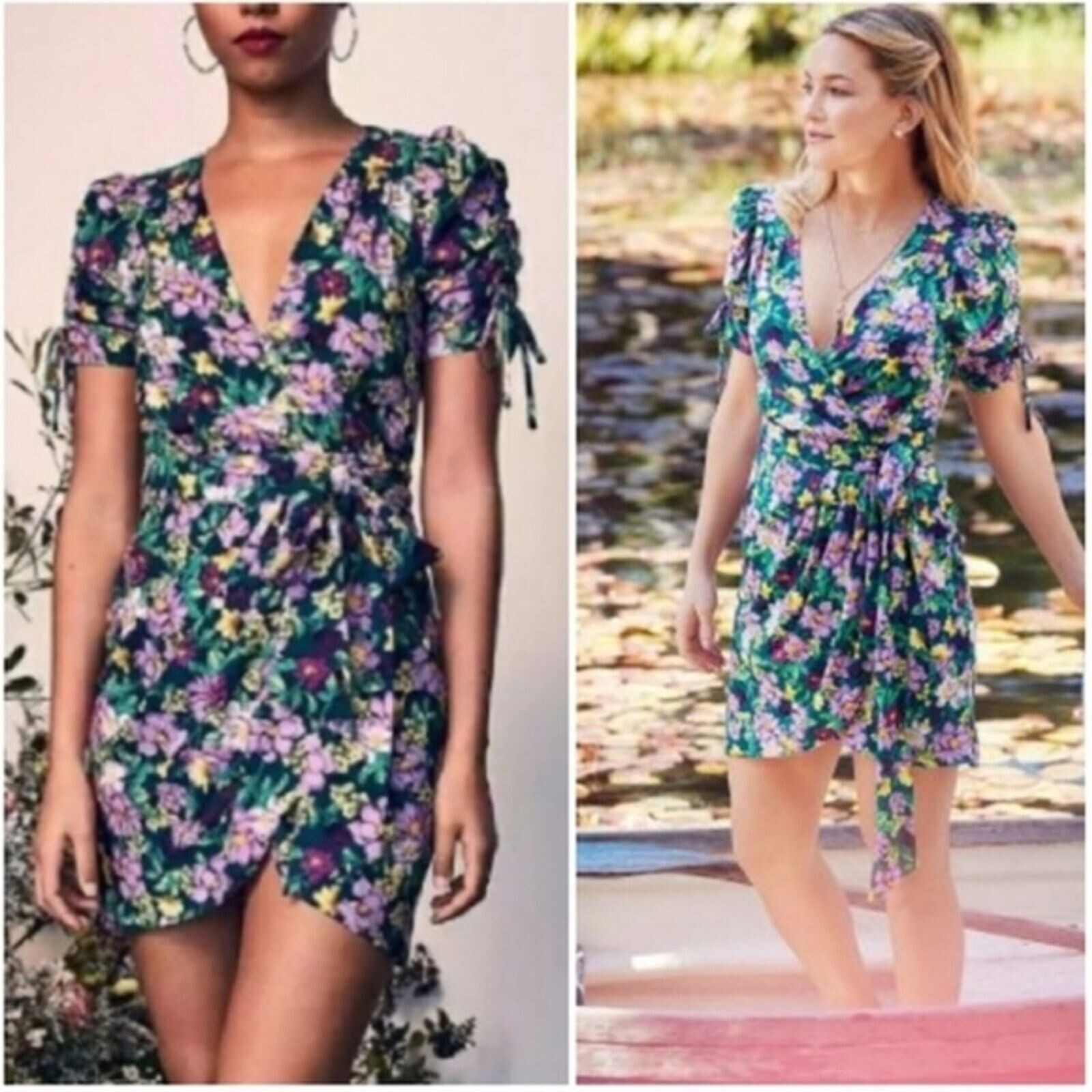 Happy x Nature Kate Hudson Size Small Mini Wrap Dress Purple Floral NWT