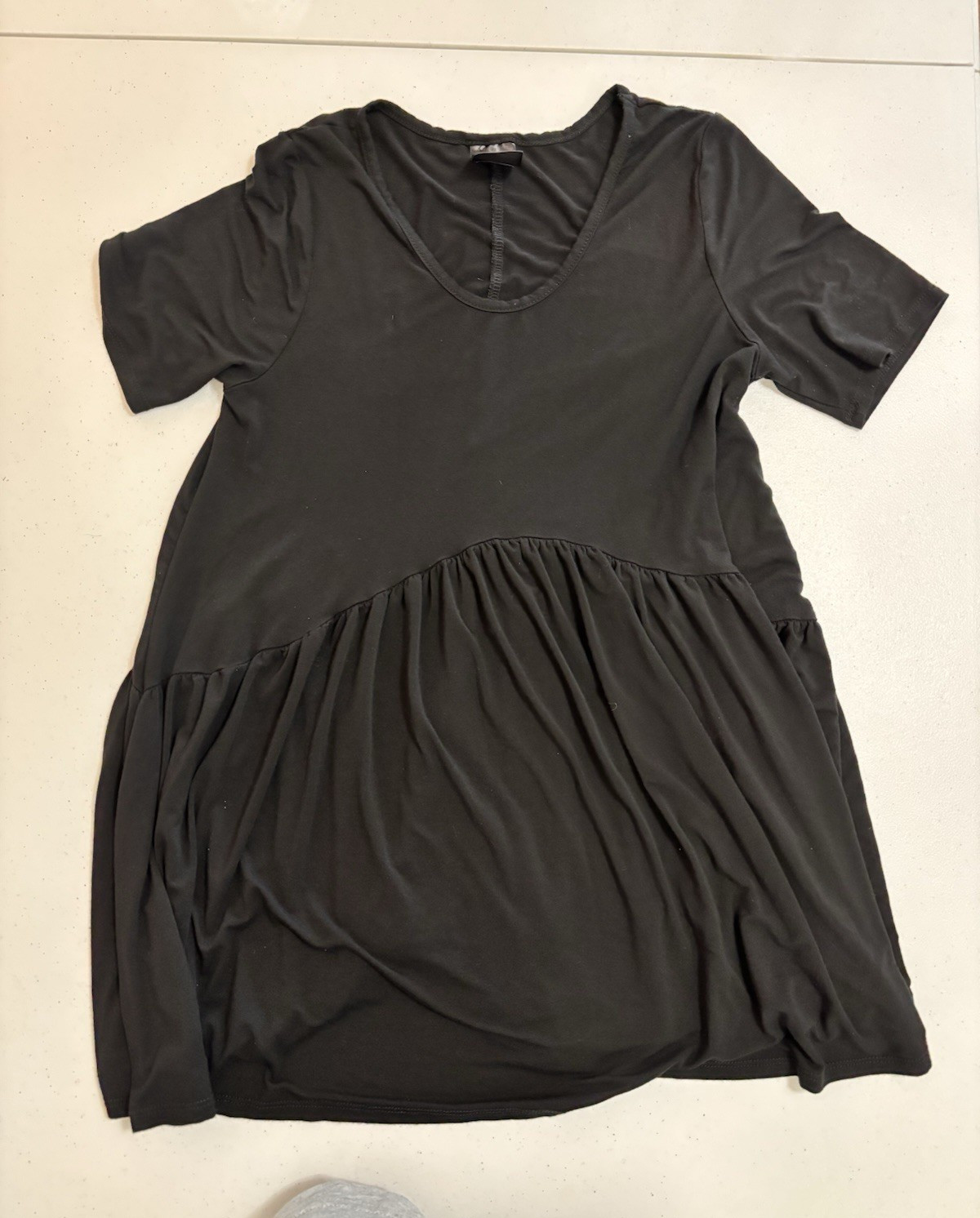 Agnes & Dora Womens Black T-Shirt Dress Scoop Neck Ruffle Hem XS Stretch