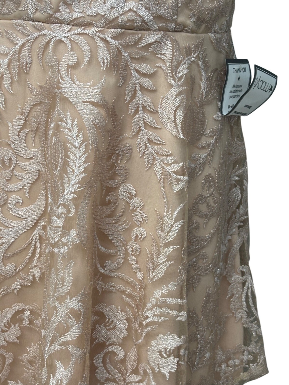 Speechless Juniors’ Shimmer Embroidered Fit & Flare Dress Nude Blush, Sz. 9