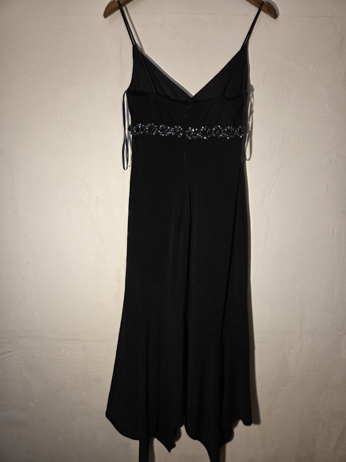 Dave & Johnny Black Beaded Spaghetti Strap Handkerchief Hem Dress Size 6