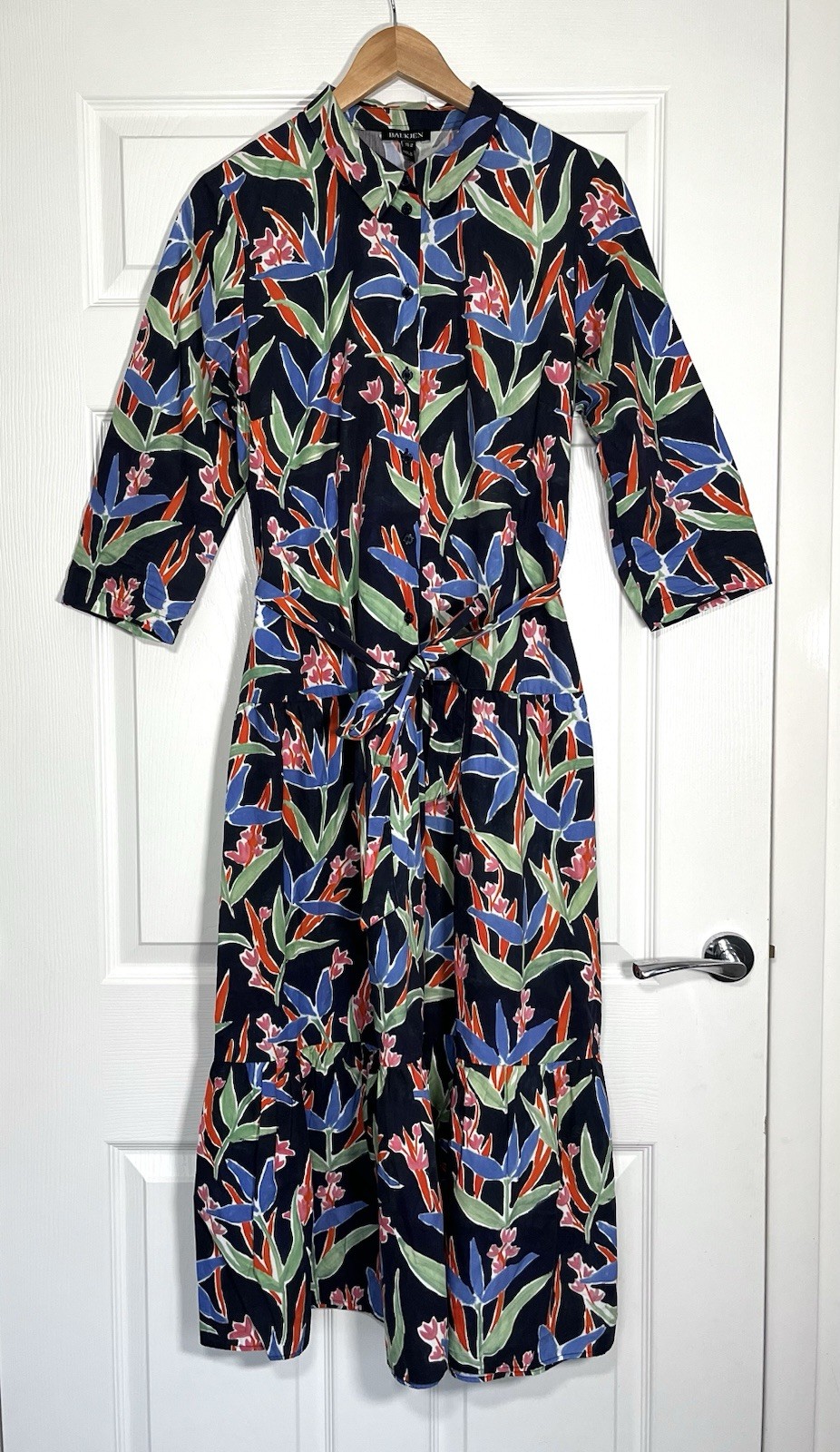 Baukjen Floral Shirt Dress With Belt Organic Cotton Button Size UK 14