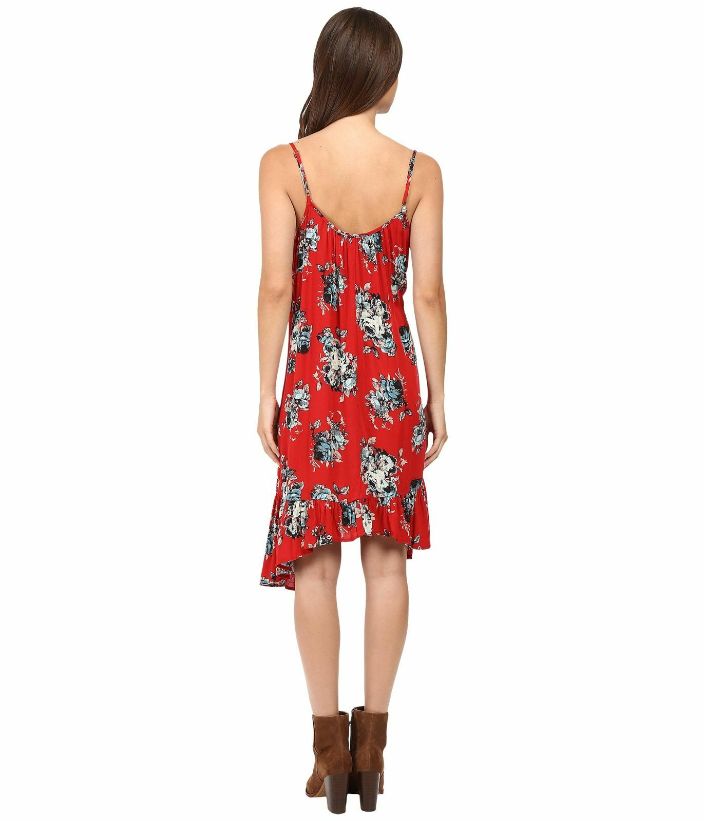 New $110 Brigitte Bailey Women’s Red Floral Ruffled V-Neck Shift Dress Size S