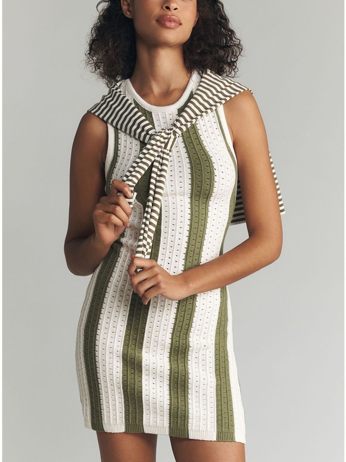 Daily Practice Striped Knit Mini Dress Green White Sleeveless Large