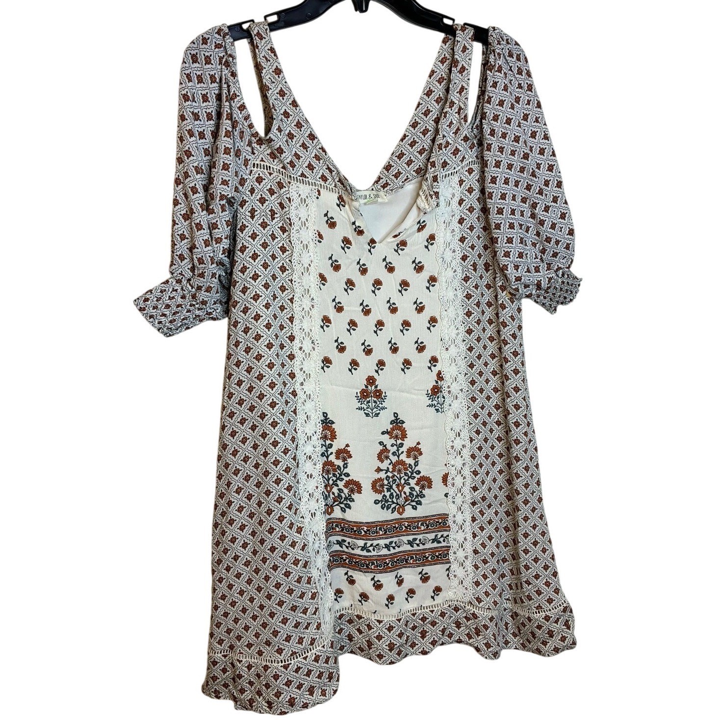 Taylor & Sage NEW Cream Dress Red Floral Mini V-Neck Women Off Shoulder Small