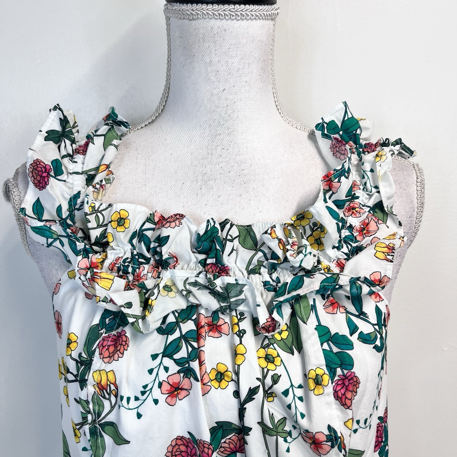 Nautica Jeans Co. Ankle Length Smocked Ruffled Floral Maxi Dress size Medium