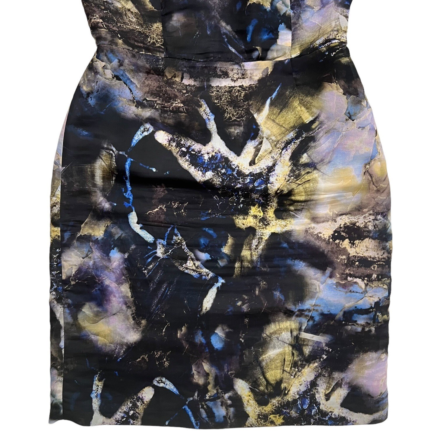 Piazza Sempione Marble Print Cap Sleeve Silk Sheath Dress Blue Black IT 42 US 6
