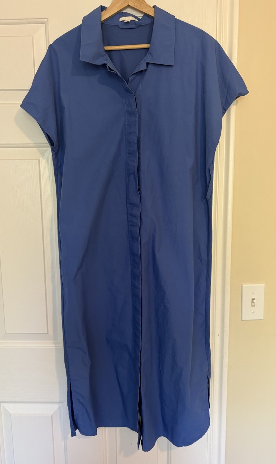 COS Blue Cotton Shirt Dress S US 6 Hidden Placket Pockets Lost Belt