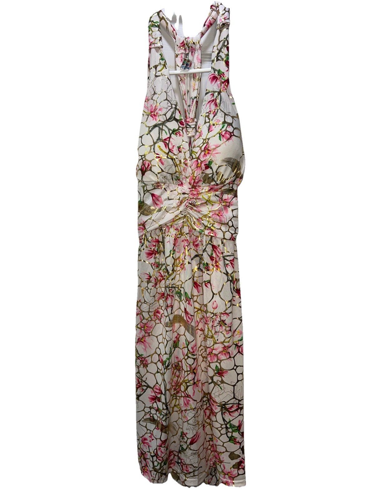 India Boutique Women’s Floral Shift Mini Sleeveless Metallic Gold Dress One Size