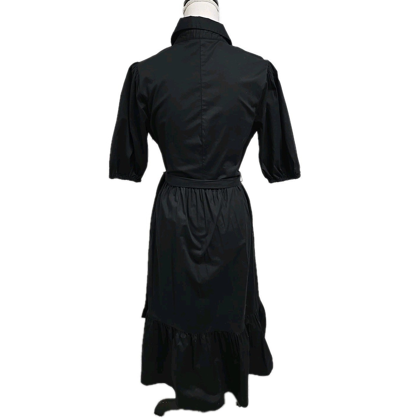 Caslon Puff Sleeves Stretch Cotton Button Front Shirtdress Black Women’s Size S