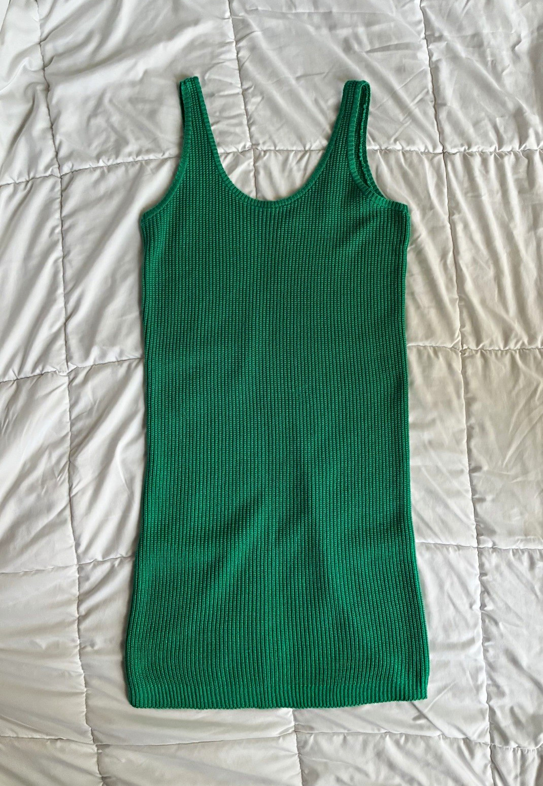 Vintage 70s 80s Laser Beam Emerald Green Chunky Knit Column Tank Dress Medium US