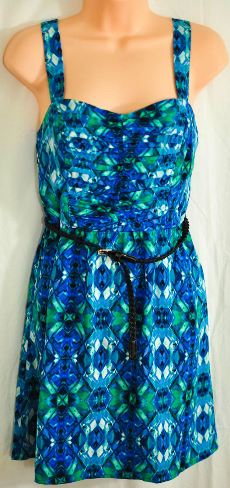 womens love reign summer dress blues greens with belt size medium brand new