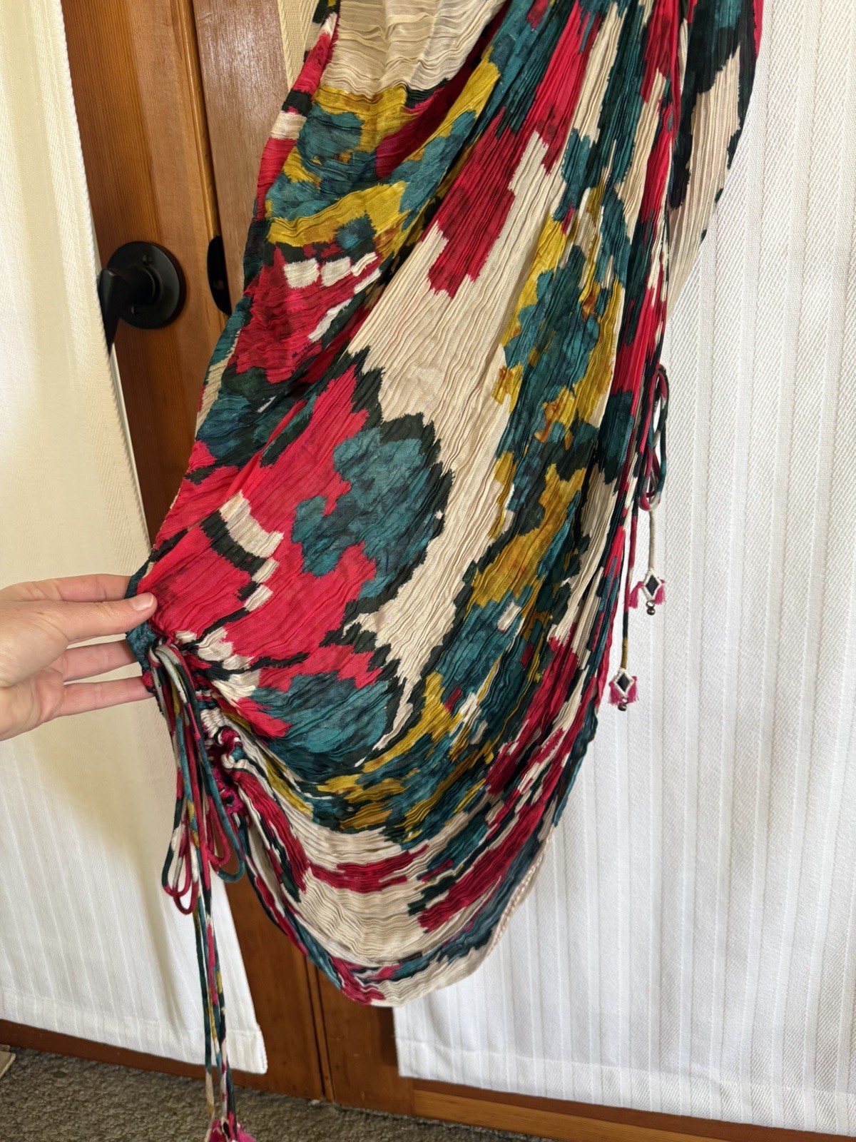 Saaksha & Kinni Multi Color Micro Pleated Kaftan Dress Sz L