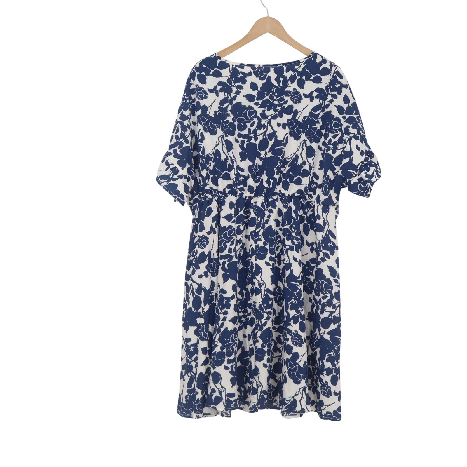 Shein Curve 3XL Blue White Floral Short Sleeve Midi Dress Elastic Waist