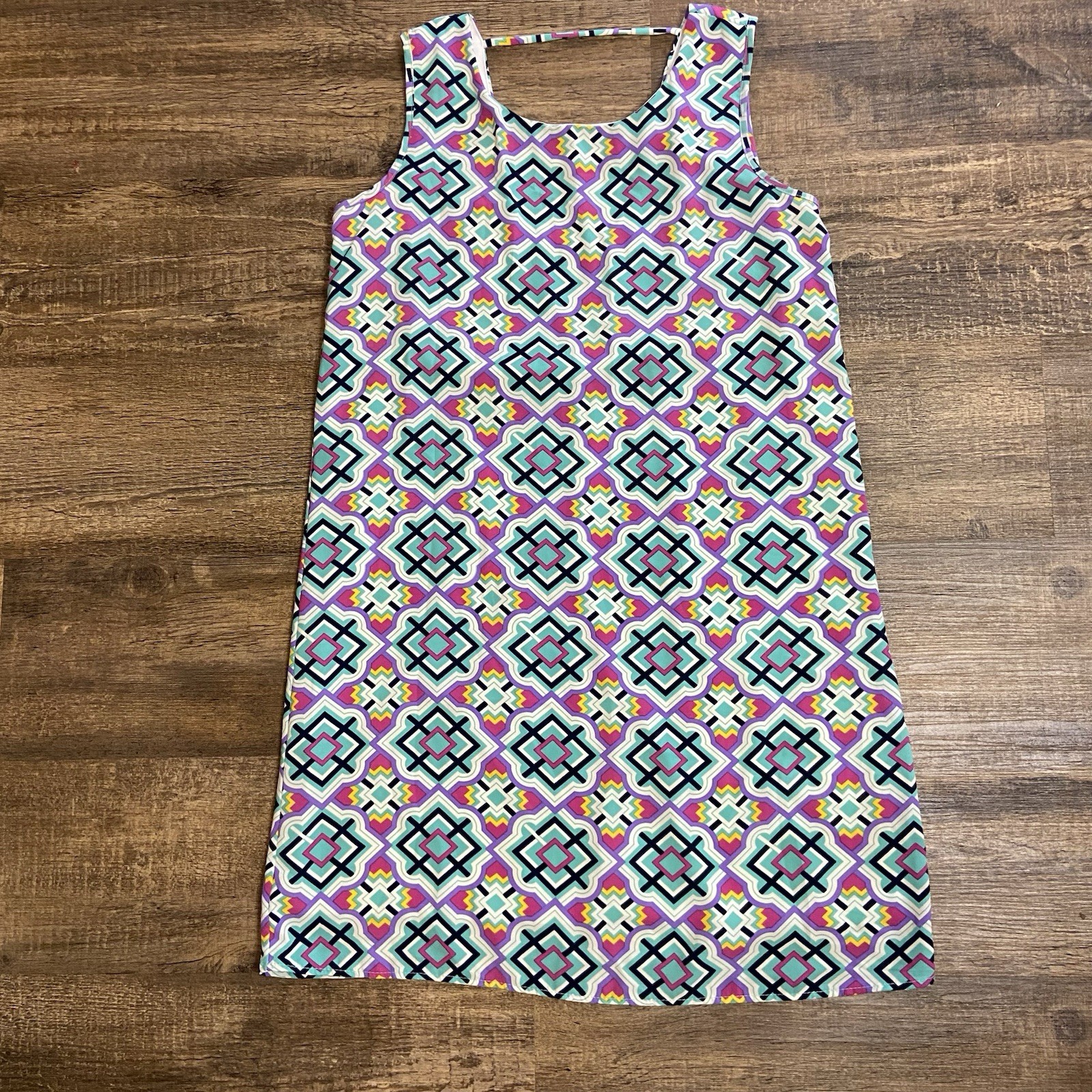 Colorful Core Dress Small Easter Artsy Geometric Retro Mod Spring Bold Print S