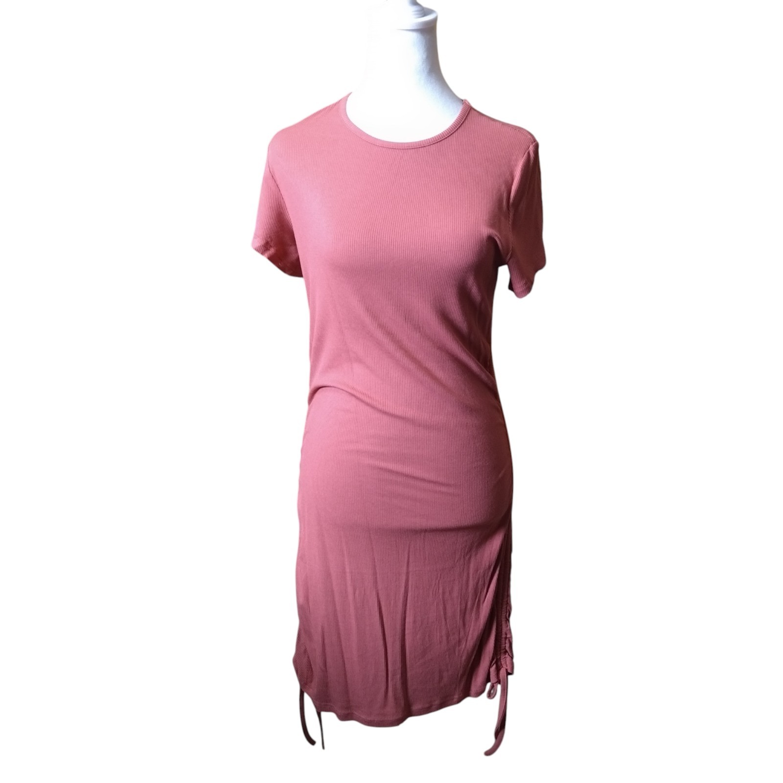 Nenona T-Shirt Dress Size Medium Ruched Drawstring Sides Pullover Casual Lounge