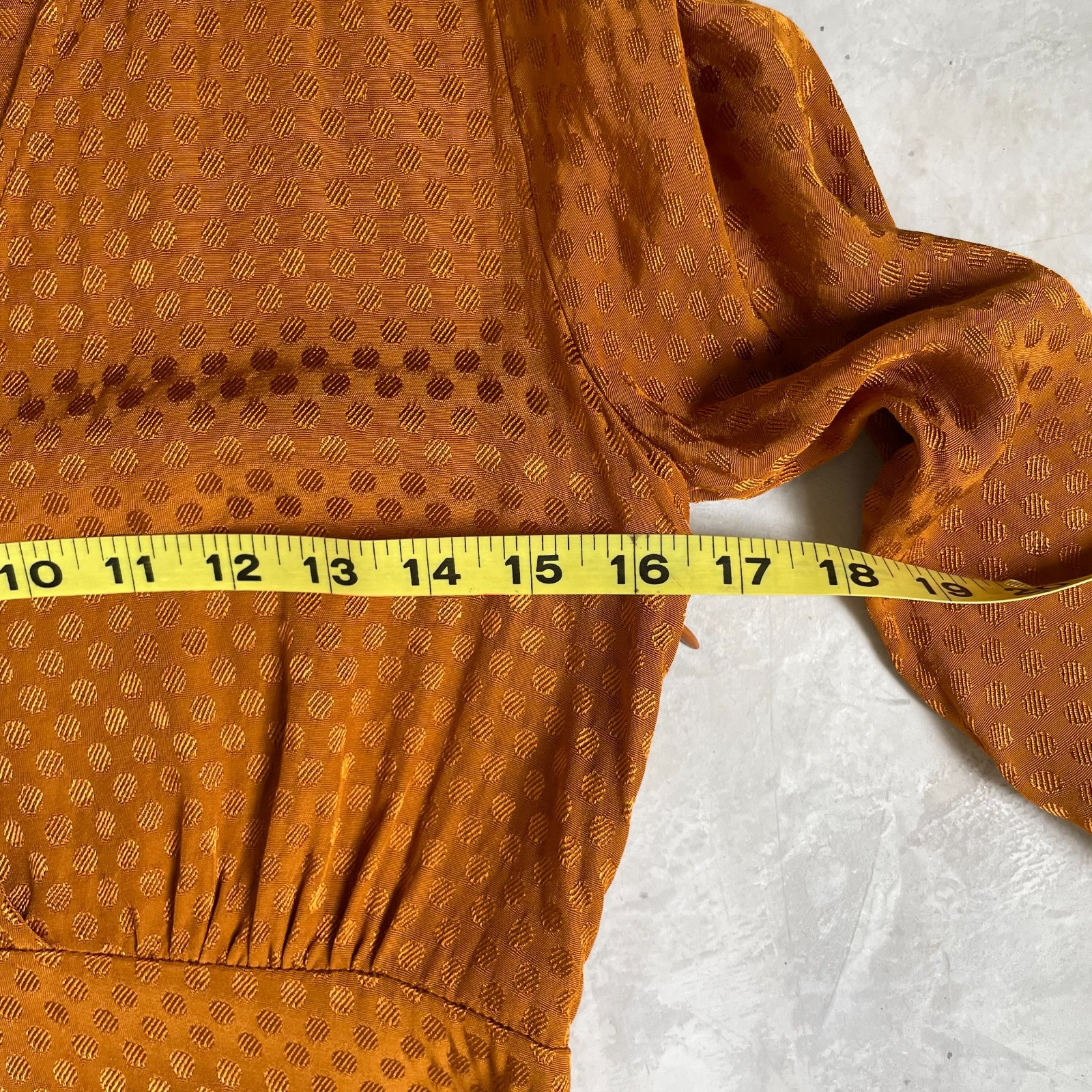 Sanctuary Empire Waist Midi Dress Size 2 Mustard Polka Dot Quiet Luxury Office