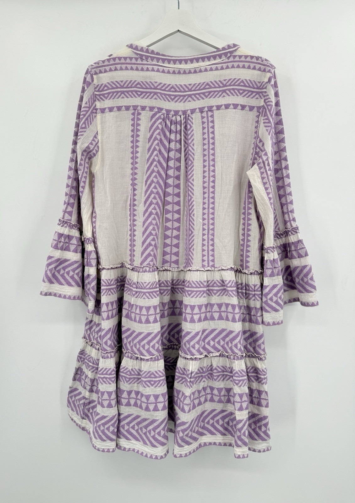 Devotion Twins Embroidered Ella Tunic Dress 100% Cotton Lilac Sz M Boho Island