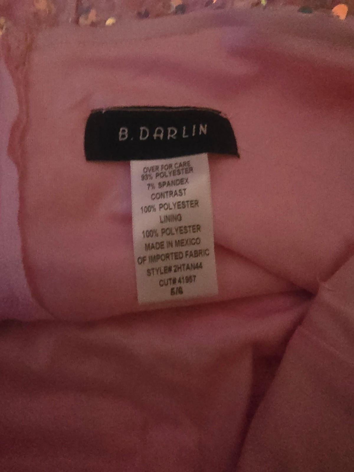 B. Darlin Pink Iridescent Sequin Spaghetti Strap Mini dress Size 5/6