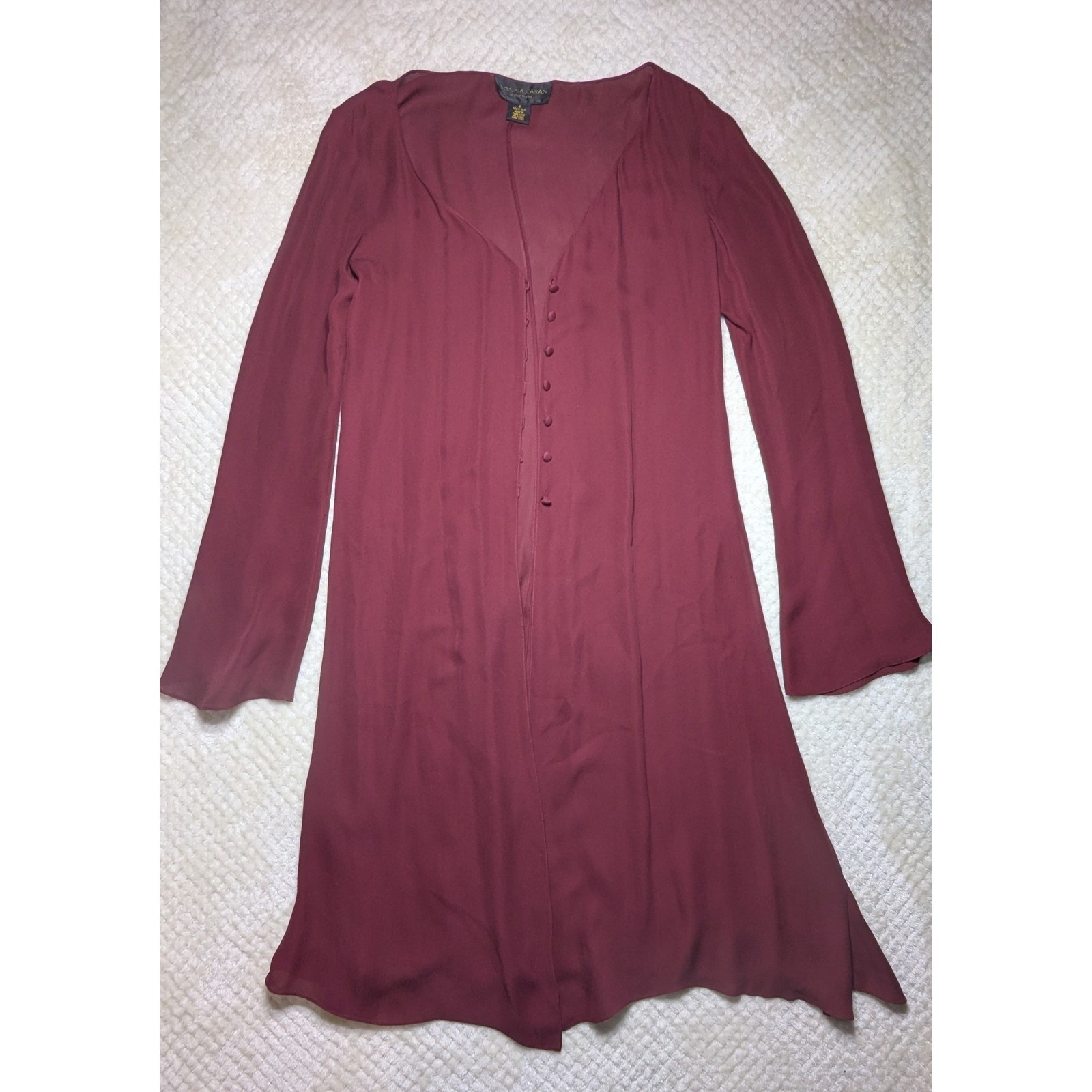 Donna Karan Silk 2 Piece Set Burgundy Wide Leg Pants Blouse Minimalist